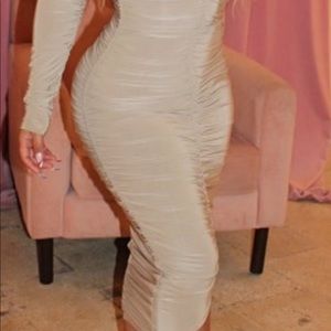 Pleated body fitting dress, off shoulder Sexy on